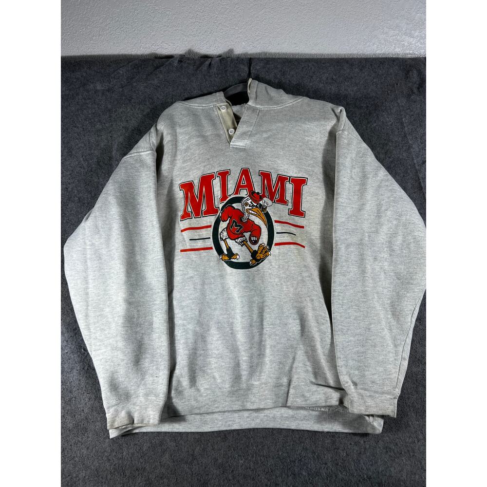 Vintage 90s Galt Crew Miami Hurricanes Hoodie Mens XL Gray Fleece Sweatshirt